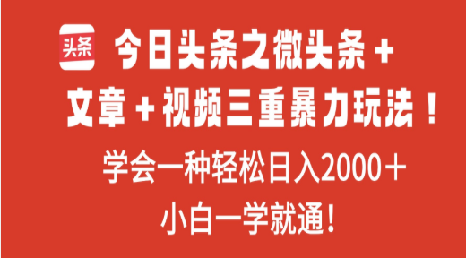 今日头条之微头条＋文章＋视频三重暴力玩法，学会一种轻松日入2000＋