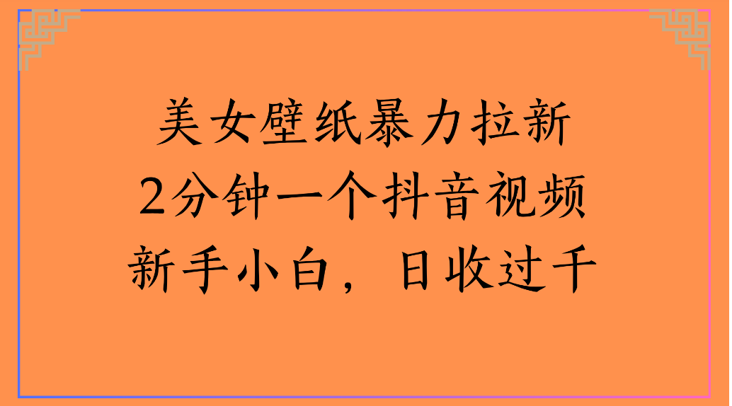 美女壁纸暴力拉新2分钟一个抖音视频新手小白，日收过千