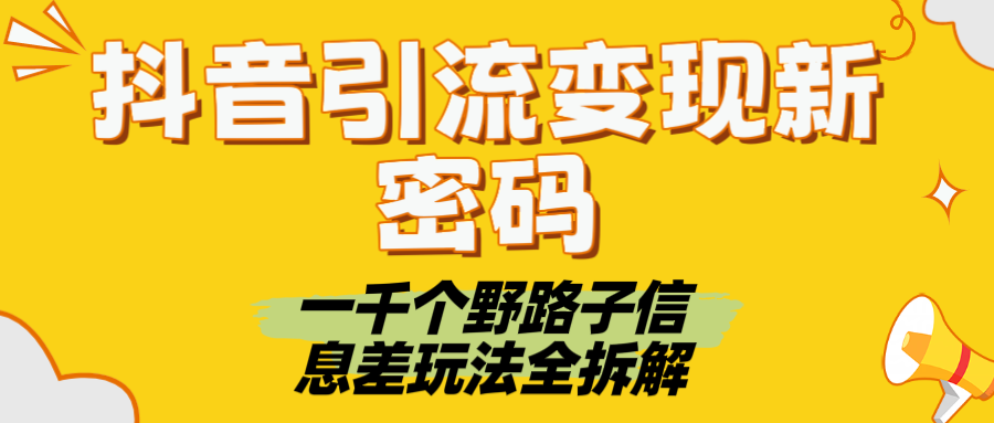 抖音引流变现新密码！一千个野路子信息差玩法全拆解