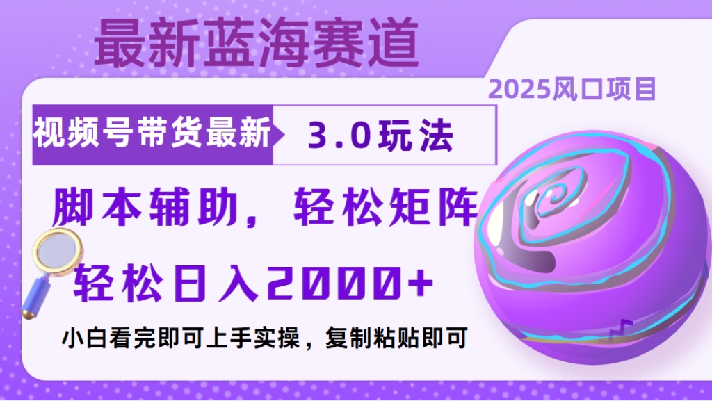 视频号带货最新3.0玩法,作品制作简单,当天起号,复制粘贴,脚本辅助,轻松矩阵日入2000+