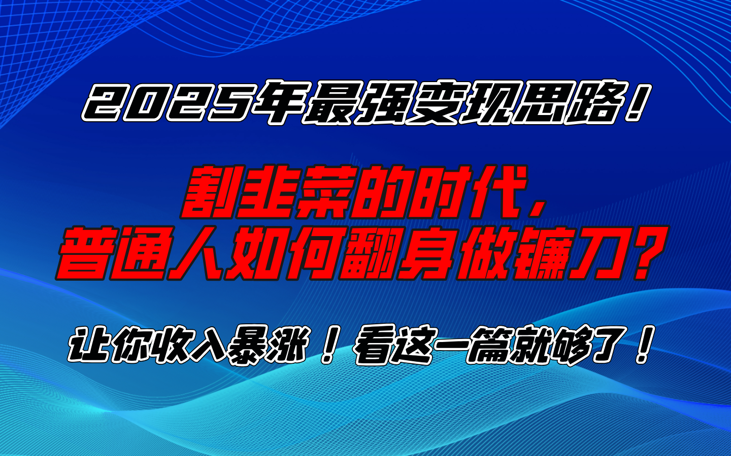 2025年最强变现思路，让你收入暴涨！看这一篇就够了！
