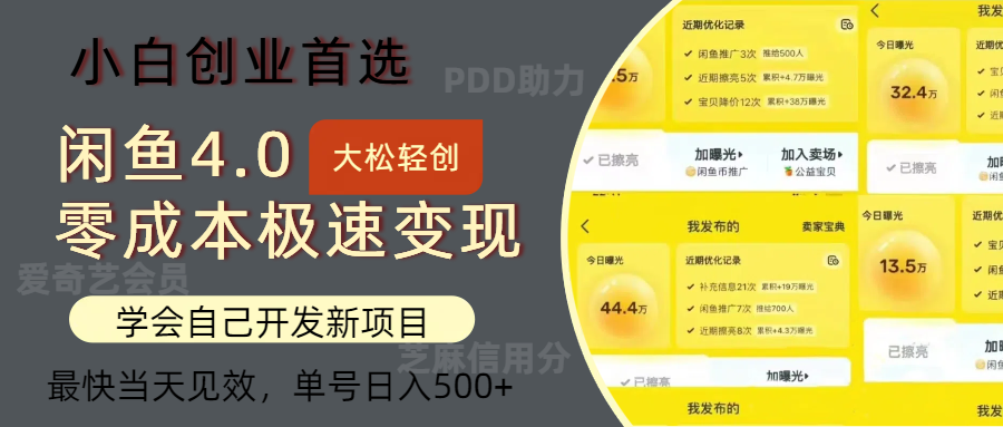 闲鱼0成本极速变现项目,多种变现方式,单号日入500+最新玩法