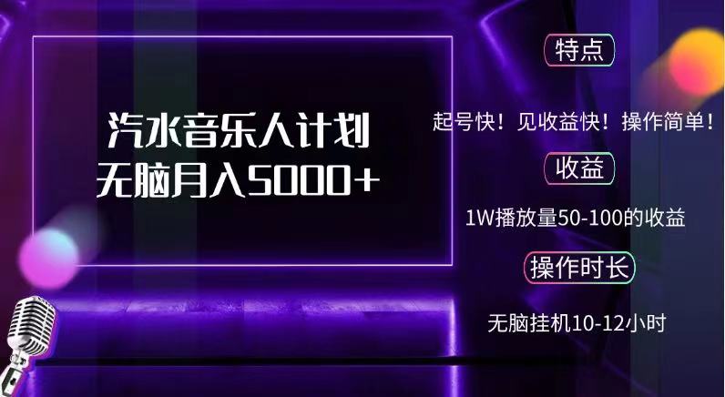 抖音汽水音乐人计划无脑月入5000+