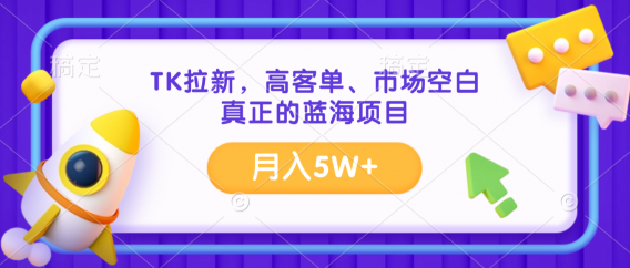 TK拉新,高客单、市场空白、正在的蓝海项目,月入5W+