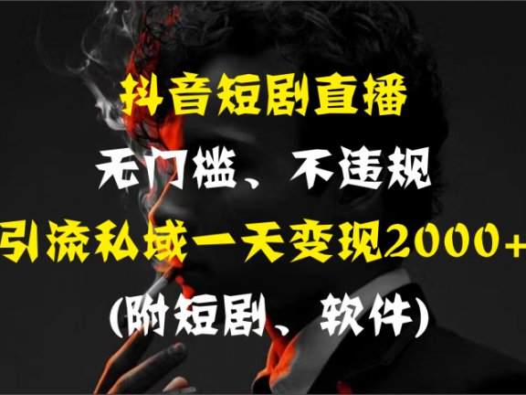 抖音短剧直播,无门槛、不违规,引流私域一天变现2000+ (附短剧、软件)