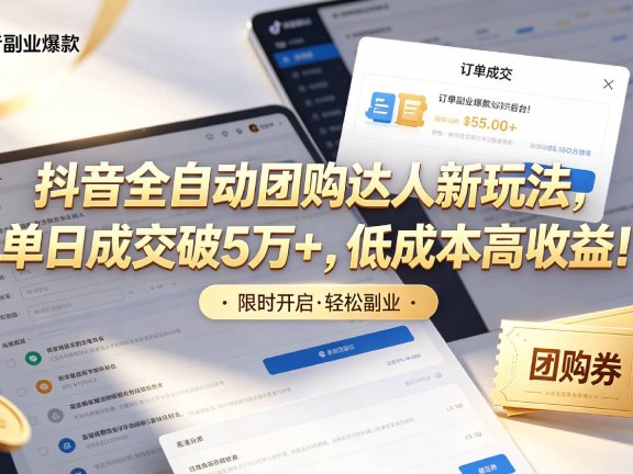 抖音全自动团购达人新玩法,单日成交破5万+,低成本高收益!
