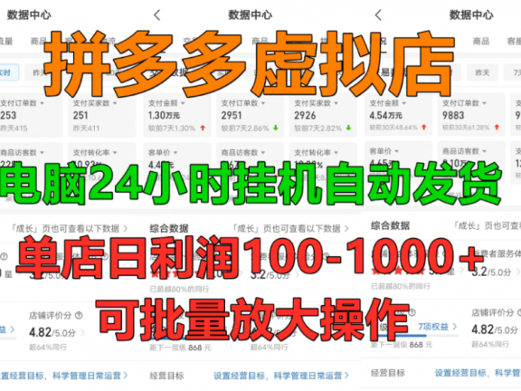 拼多多虚拟店,单店日利润100-1000+,挂机全自动发货,长久稳定新手首选项目,可批量放大操作!